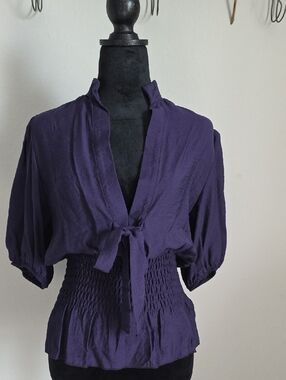 Deep Purple, Low Neckline Peasant Blouse
